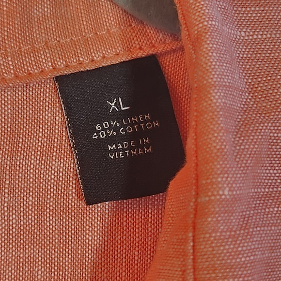Perry Ellis Shirt Mens Linen Peach Short Sleeve Collared Button Cool XL - Picture 4 of 10